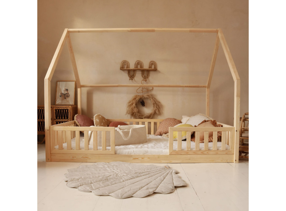 Detská domčeková Montessori posteľ z masívu borovice BIANCO DUO - 200x140 cm