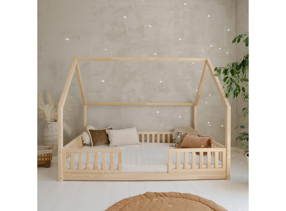 Detská domčeková Montessori posteľ z masívu borovice BIANCO DUO - 200x140 cm