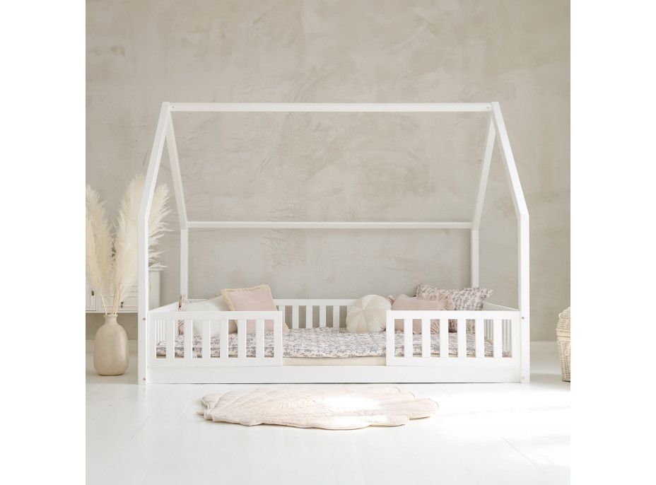 Detská domčeková Montessori posteľ z masívu borovice BIANCO DUO - 200x140 cm