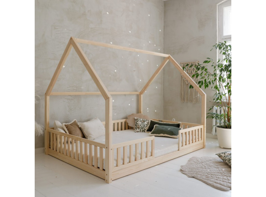 Detská domčeková Montessori posteľ z masívu borovice BIANCO DUO - 200x140 cm