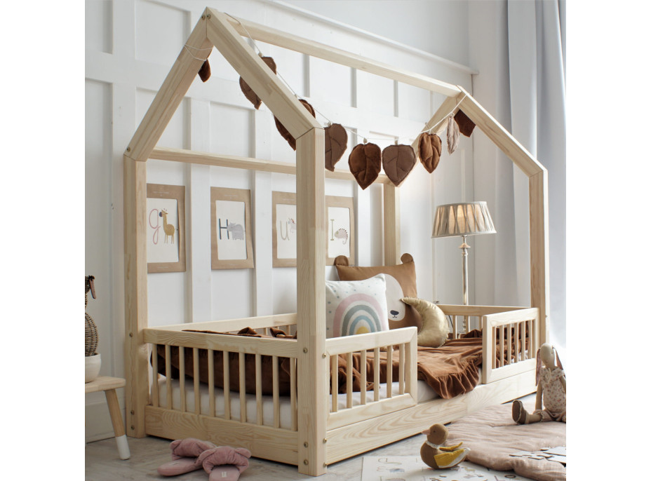 Detská domčeková Montessori posteľ z masívu borovice PIOLI DUO - 200x90 cm