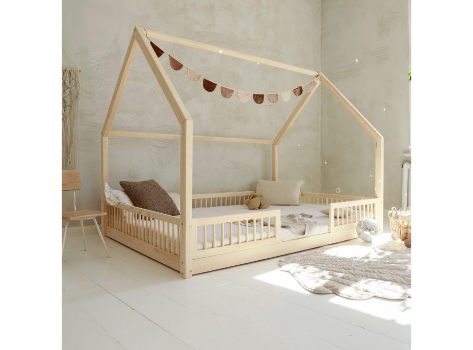 Detská domčeková Montessori posteľ z masívu borovice PIOLI DUO - 200x140 cm