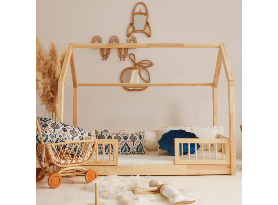 Detská domčeková Montessori posteľ z masívu borovice PIOLI DUO - 200x90 cm