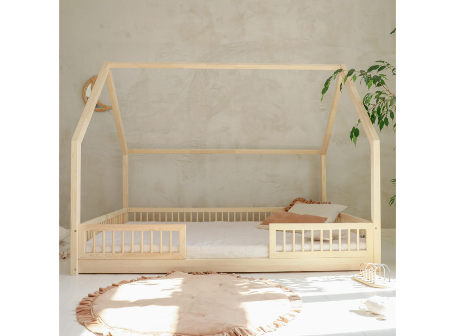 Detská domčeková Montessori posteľ z masívu borovice PIOLI DUO - 200x140 cm