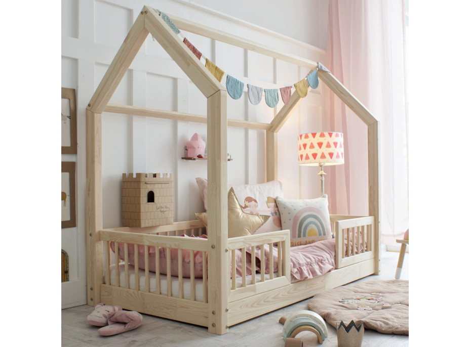 Detská domčeková Montessori posteľ z masívu borovice PIOLI DUO - 180x80 cm