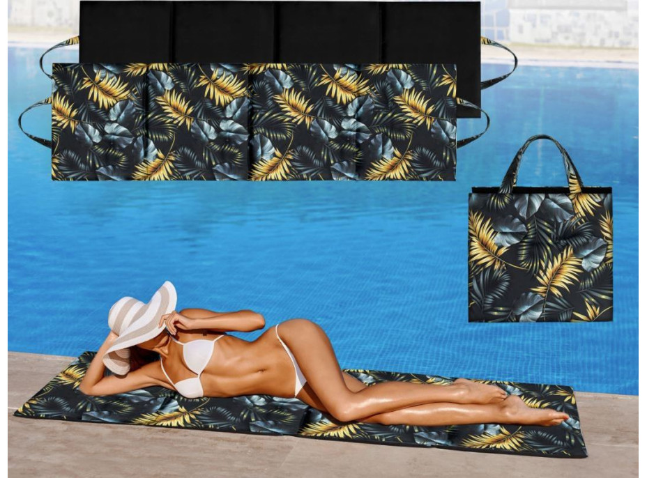 Obojstranná plážová podložka 180x50x3 cm - čierna/Golden Palms
