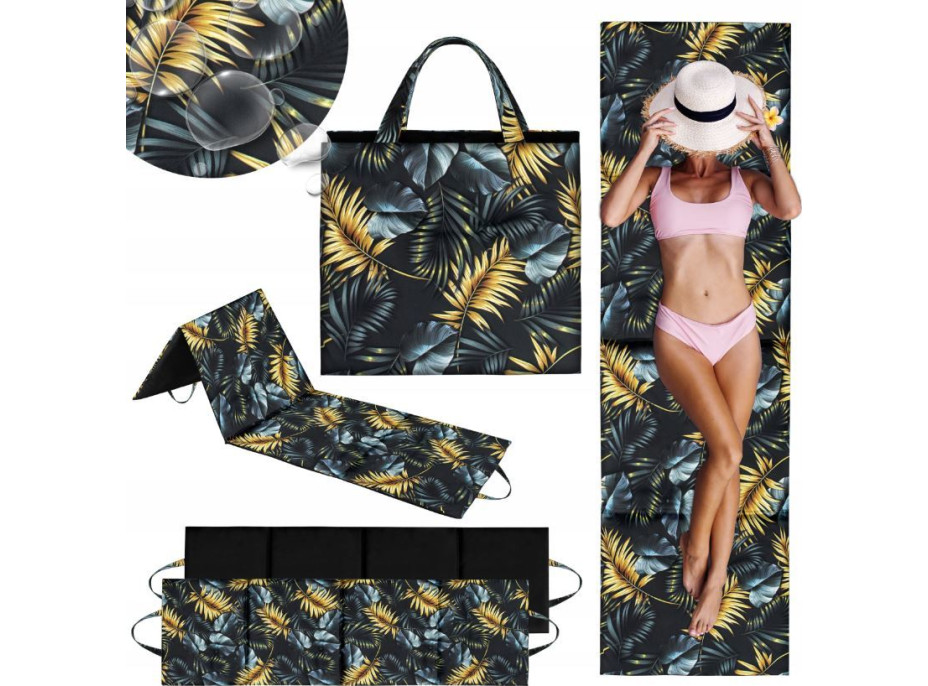 Obojstranná plážová podložka 180x50x3 cm - čierna/Golden Palms