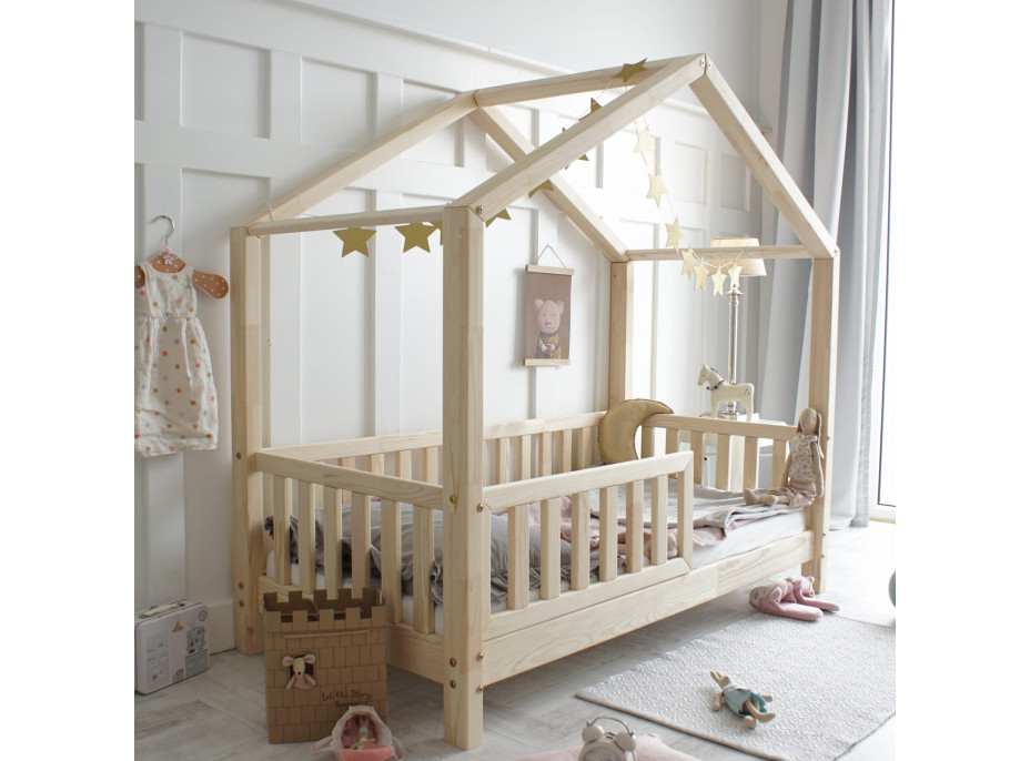 Detská domčeková posteľ z masívu borovice Bedhouse FENCE (so šuplíkom/s prístelkou) - 200x90 cm