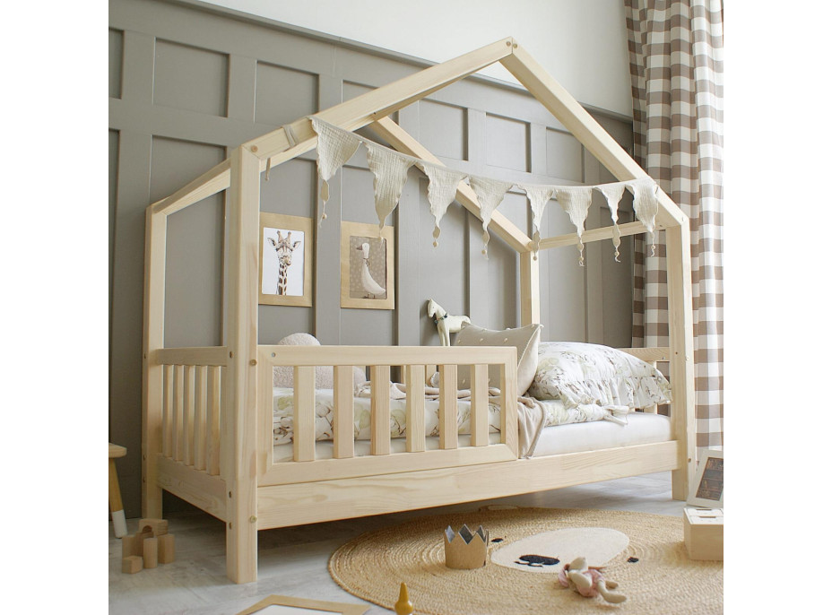 Detská domčeková posteľ z masívu borovice Bedhouse FENCE (so šuplíkom/s prístelkou) - 200x90 cm