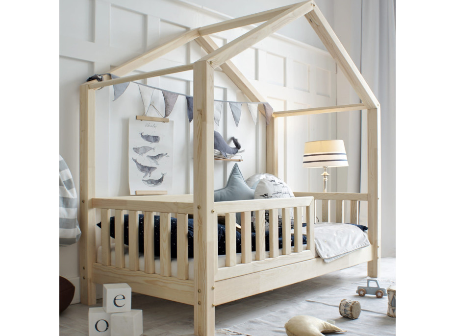 Detská domčeková posteľ z masívu borovice Bedhouse FENCE (so šuplíkom/s prístelkou) - 200x90 cm