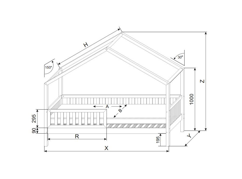 Detská domčeková posteľ z masívu borovice Bedhouse FENCE (so šuplíkom/s prístelkou) - 180x80 cm