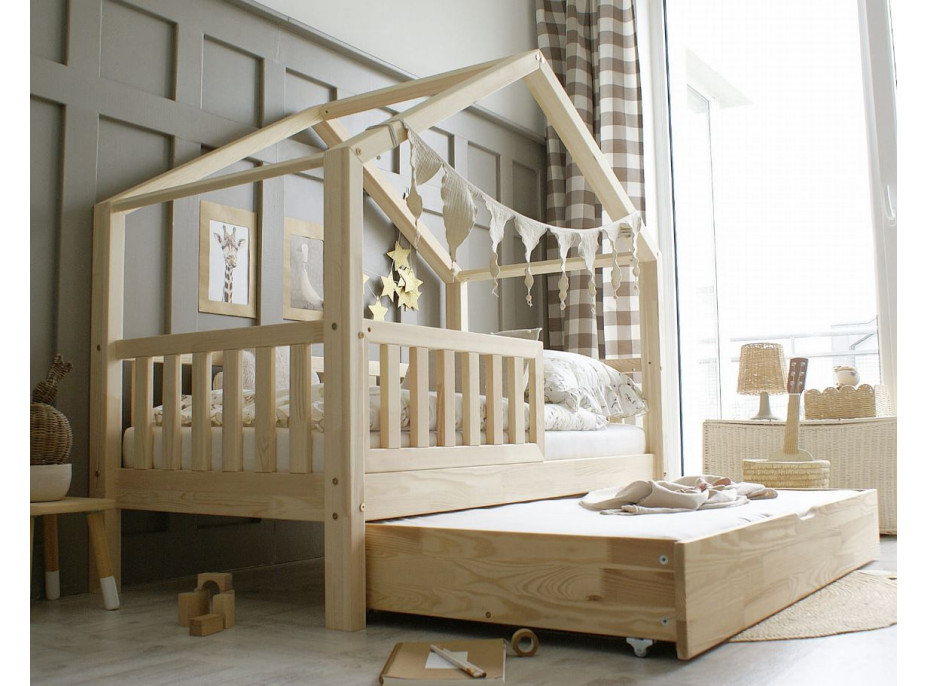 Detská domčeková posteľ z masívu borovice Bedhouse FENCE (so šuplíkom/s prístelkou) - 160x80 cm