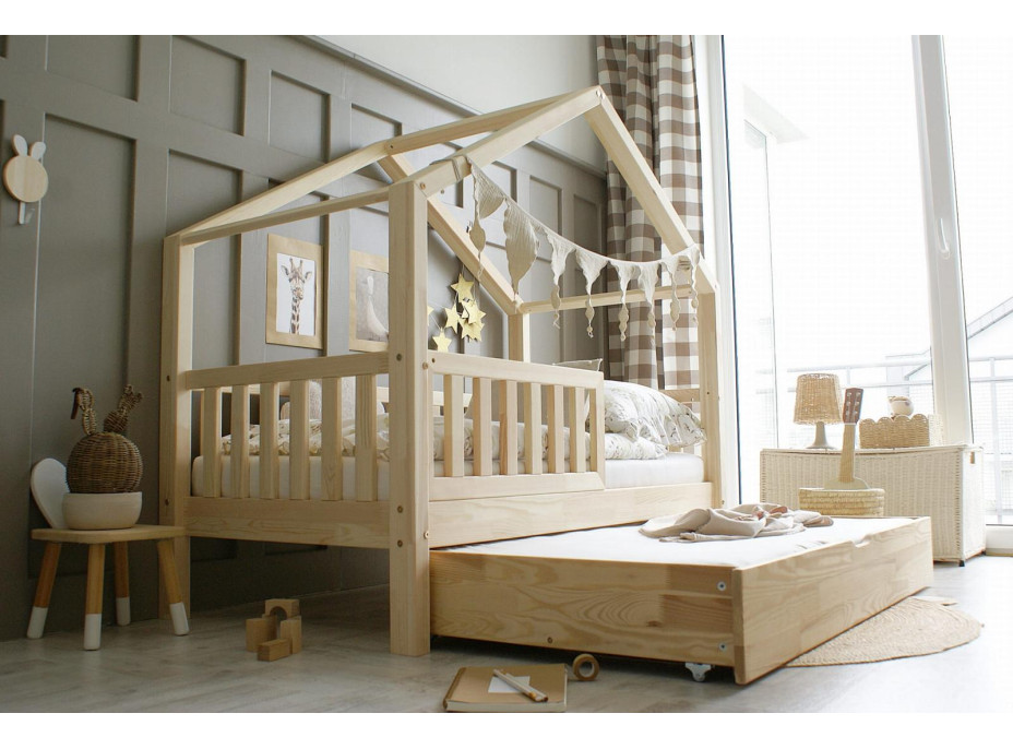 Detská domčeková posteľ z masívu borovice Bedhouse FENCE (so šuplíkom/s prístelkou) - 200x90 cm