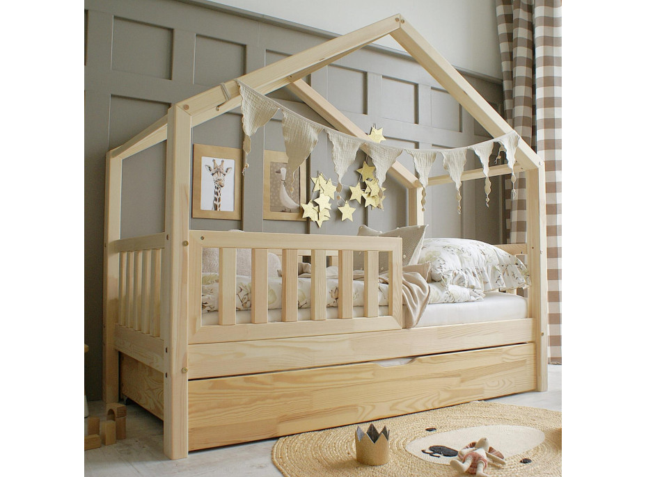 Detská domčeková posteľ z masívu borovice Bedhouse FENCE (so šuplíkom/s prístelkou) - 200x90 cm