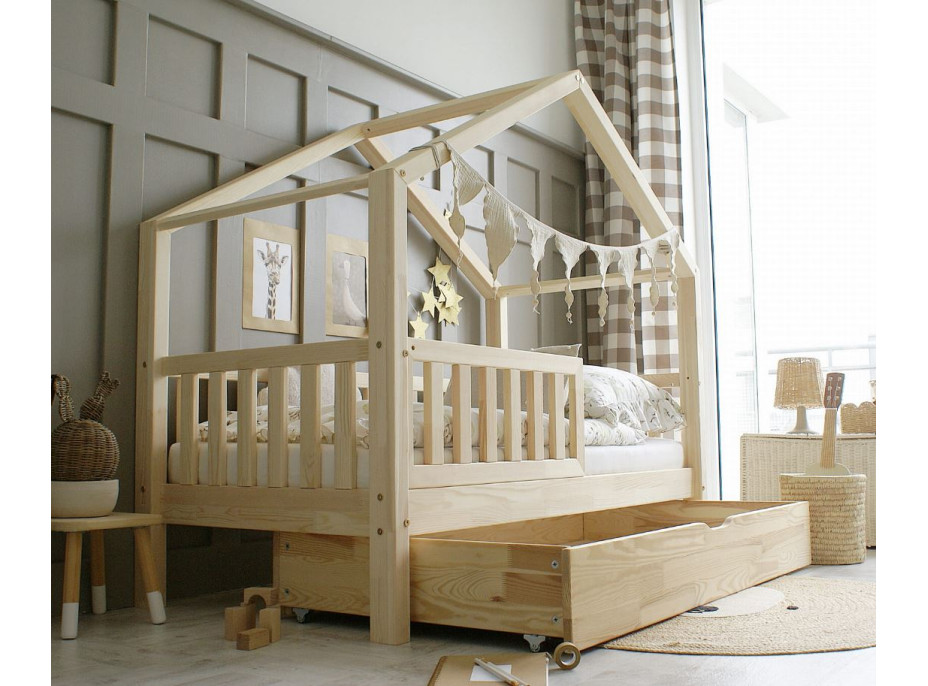 Detská domčeková posteľ z masívu borovice Bedhouse FENCE (so šuplíkom/s prístelkou) - 180x80 cm