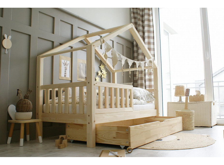 Detská domčeková posteľ z masívu borovice Bedhouse FENCE (so šuplíkom/s prístelkou) - 180x80 cm
