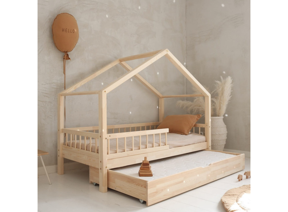 Detská domčeková posteľ z masívu borovice Bedhouse BELLO (so šuplíkom/s prístelkou) - 200x90 cm