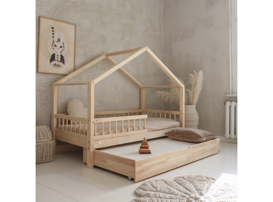 Detská domčeková posteľ z masívu borovice Bedhouse BELLO (so šuplíkom/s prístelkou) - 200x90 cm