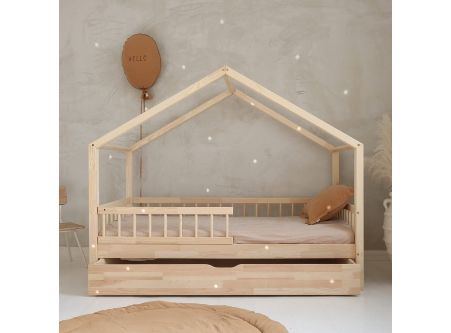Detská domčeková posteľ z masívu borovice Bedhouse BELLO (so šuplíkom/s prístelkou) - 200x90 cm