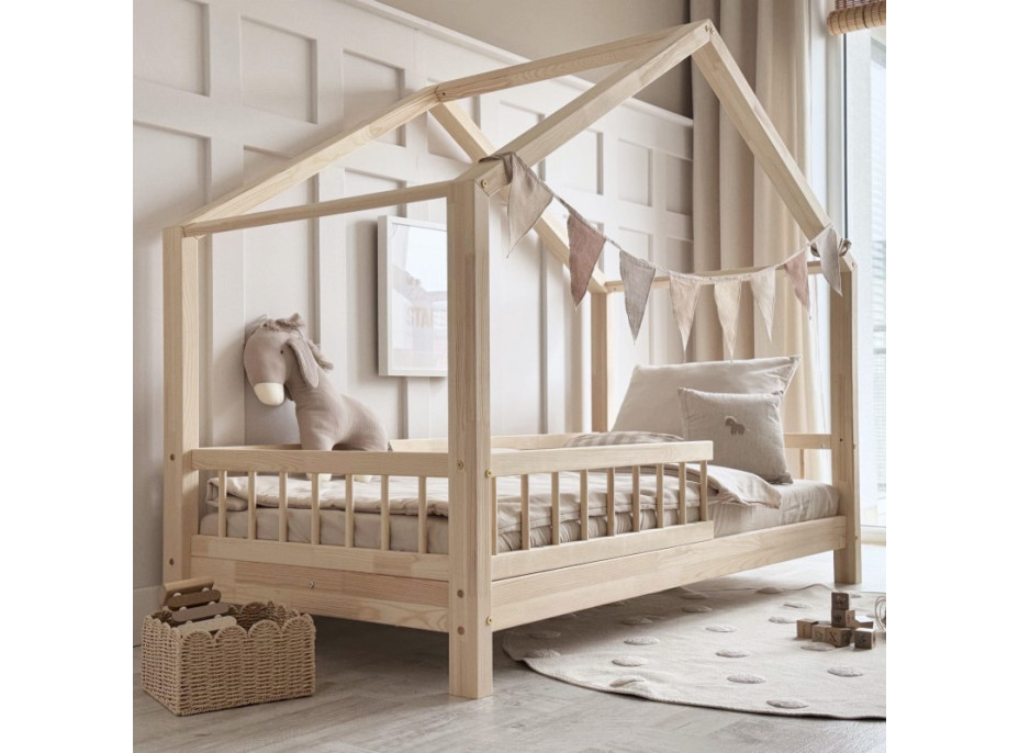 Detská domčeková posteľ z masívu borovice Bedhouse BELLO (so šuplíkom/s prístelkou) - 200x90 cm