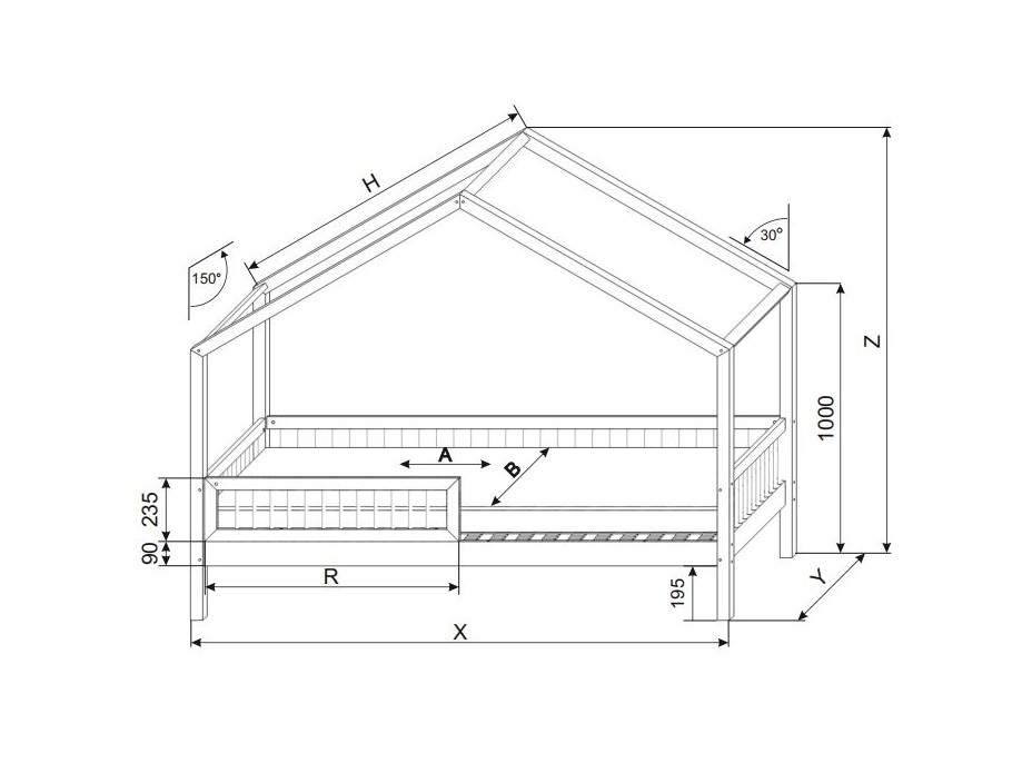 Detská domčeková posteľ z masívu borovice Bedhouse BELLO (so šuplíkom/s prístelkou) - 180x80 cm