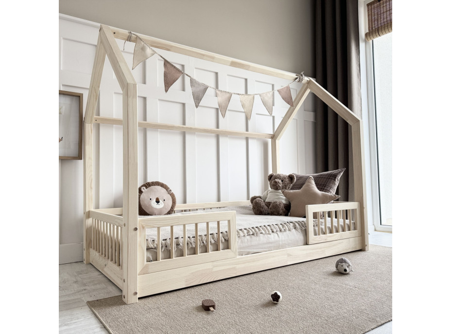 Detská domčeková Montessori posteľ z masívu borovice PIOLI DUO - 200x90 cm