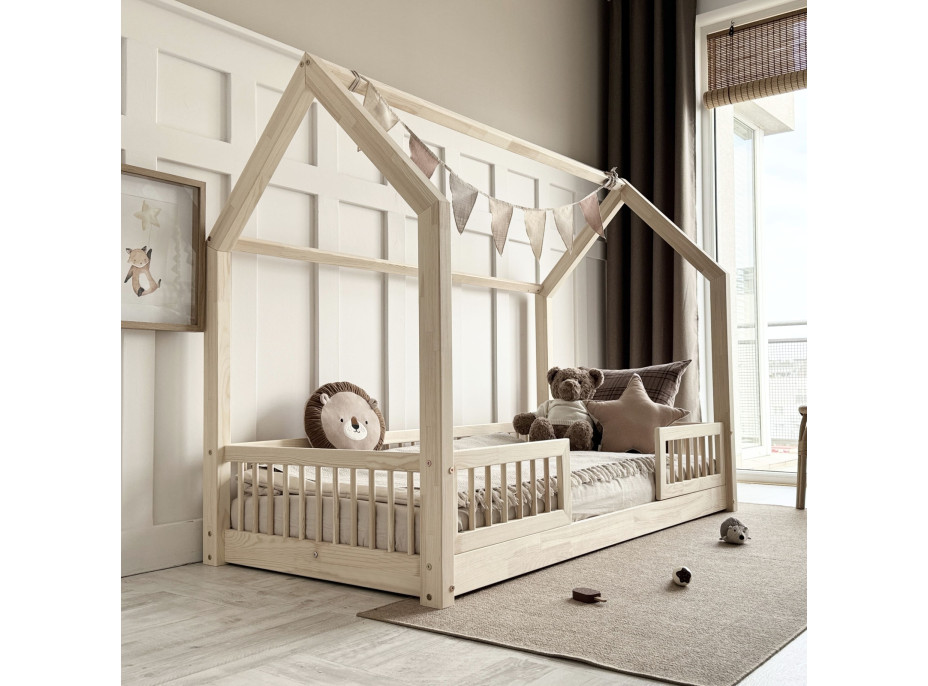 Detská domčeková Montessori posteľ z masívu borovice PIOLI DUO - 180x80 cm