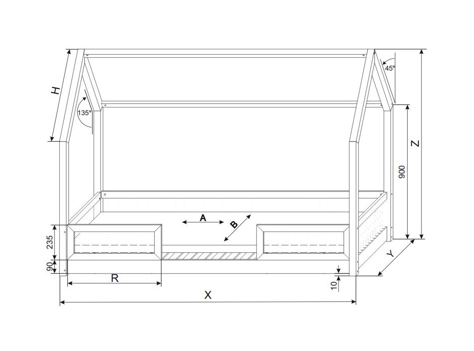 Detská domčeková Montessori posteľ z masívu borovice PIOLI DUO - 200x90 cm
