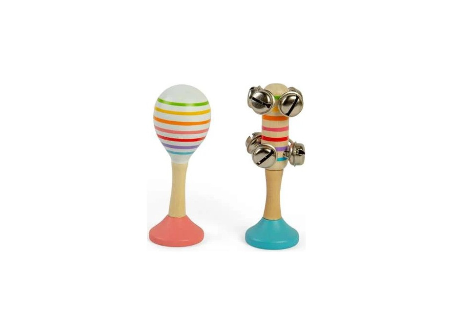 Bigjigs Toys Sada Rumba guľa ružová a rolničky modrej