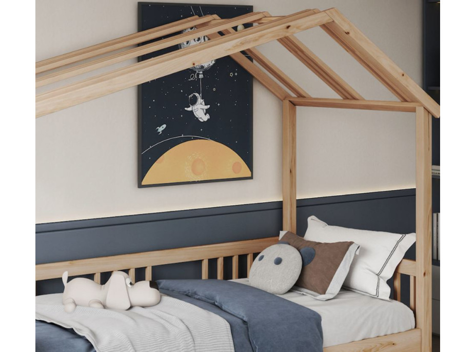 Detská domčeková posteľ z masívu borovice PANDORA so šuplíkmi - 180x80 cm - prírodná borovica