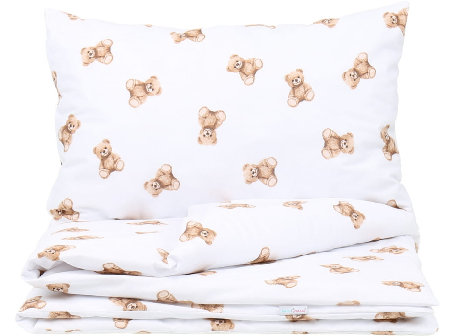 Detské bavlnené obliečky do postieľky 120x90 cm BABYMAM PREMIUM - Medvedík Teddy - biele