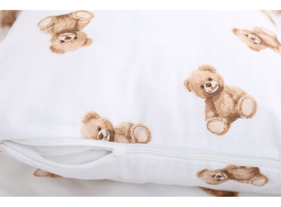 Detské bavlnené obliečky do postieľky 120x90 cm BABYMAM PREMIUM - Medvedík Teddy - biele