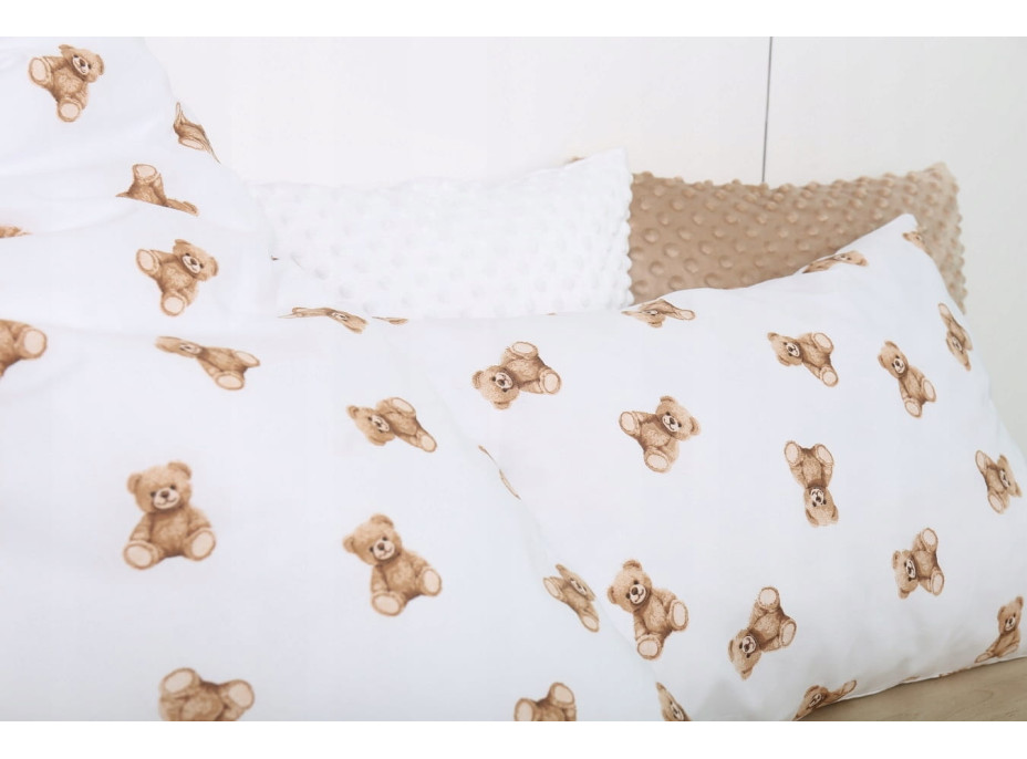 Detské bavlnené obliečky do postieľky 120x90 cm BABYMAM PREMIUM - Medvedík Teddy - biele