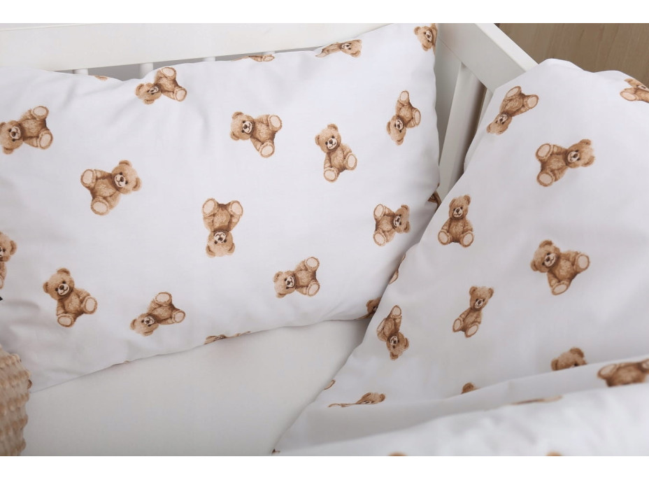 Detské bavlnené obliečky do postieľky 120x90 cm BABYMAM PREMIUM - Medvedík Teddy - biele