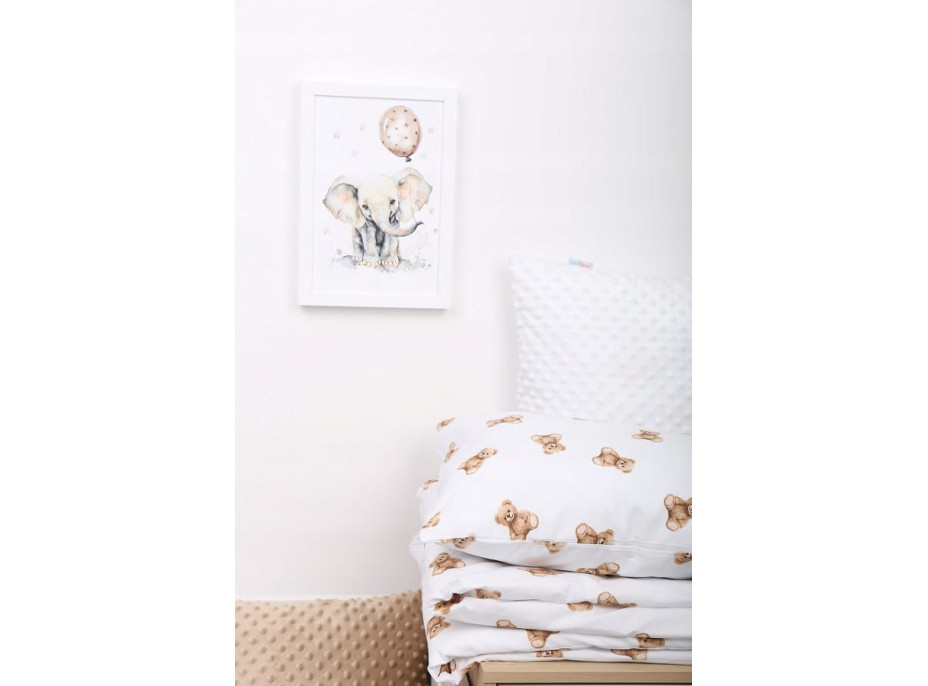 Detské bavlnené obliečky do postieľky 120x90 cm BABYMAM PREMIUM - Medvedík Teddy - biele