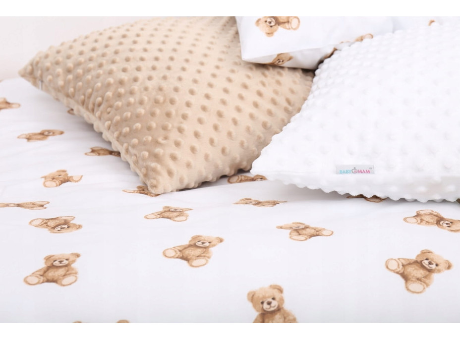 Detské bavlnené obliečky do postieľky 120x90 cm BABYMAM PREMIUM - Medvedík Teddy - biele