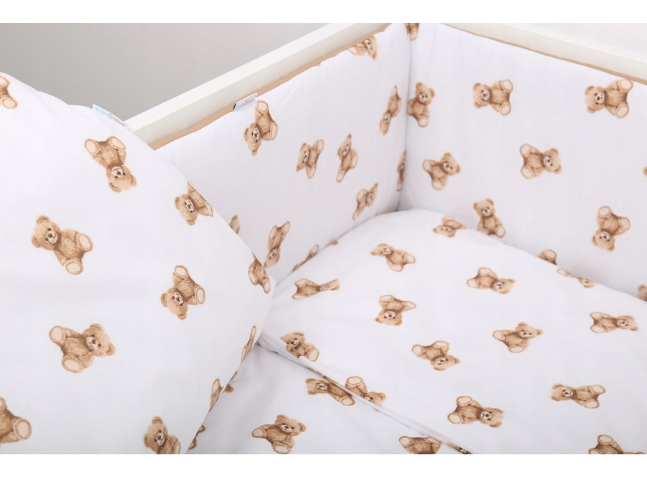 Detské bavlnené obliečky do postieľky 120x90 cm BABYMAM PREMIUM - Medvedík Teddy - biele