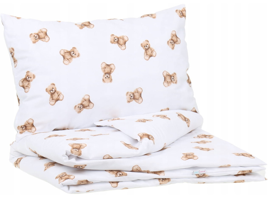 Detské bavlnené obliečky do postieľky 120x90 cm BABYMAM PREMIUM - Medvedík Teddy - biele