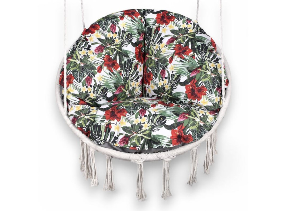Vodeodolný sedací MAXI vankúš 100x15 cm do závesného kresla - červené kvety / sivý