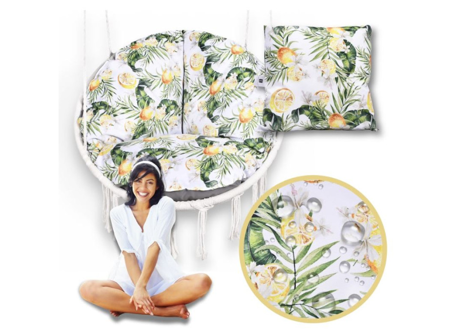 Vodeodolný sedací MAXI vankúš 100x15 cm do závesného kresla - citróny/sivý