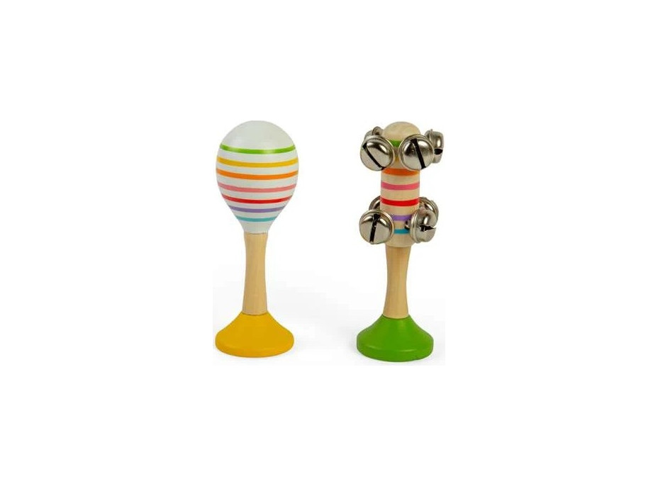 Bigjigs Toys Sada Rumba guľa žltá a rolničky zelené