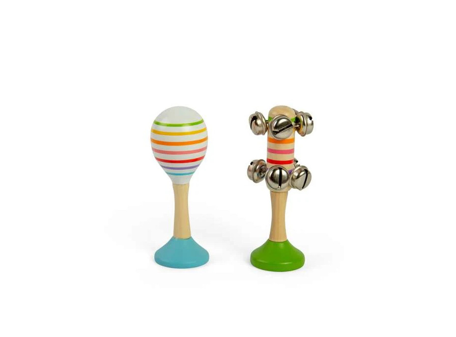 Bigjigs Toys Sada Rumba guľa modrá a rolničky zelené
