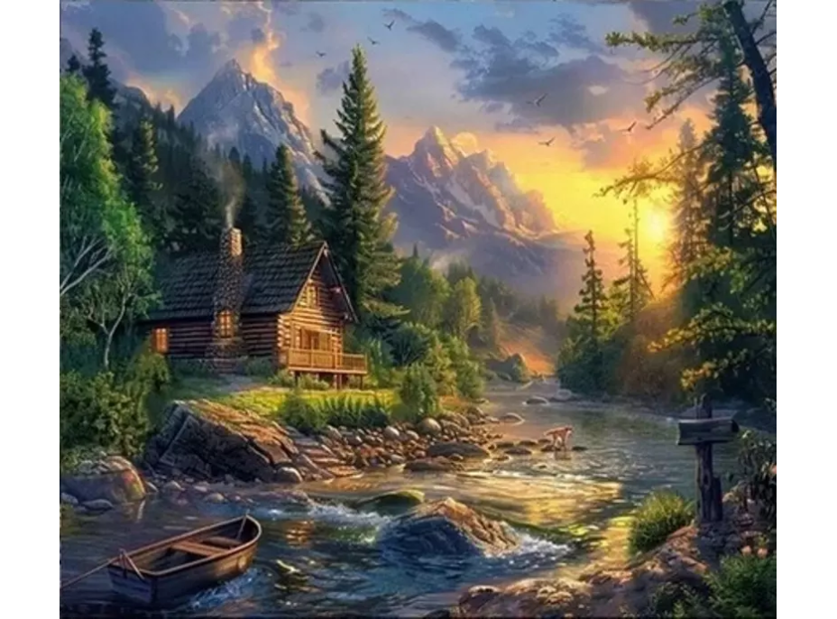 NORIMPEX Diamantové maľovanie Chata pri brode 30x40cm