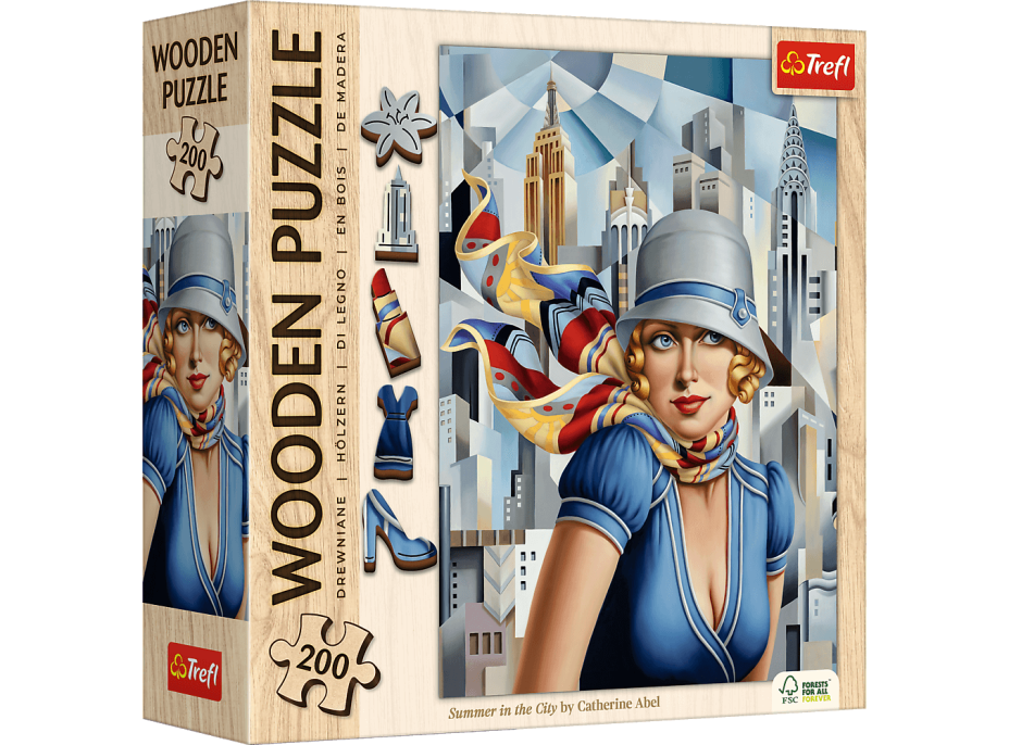 TREFL Drevené puzzle Art: Catherine Abel - Leto v meste 200 dielikov