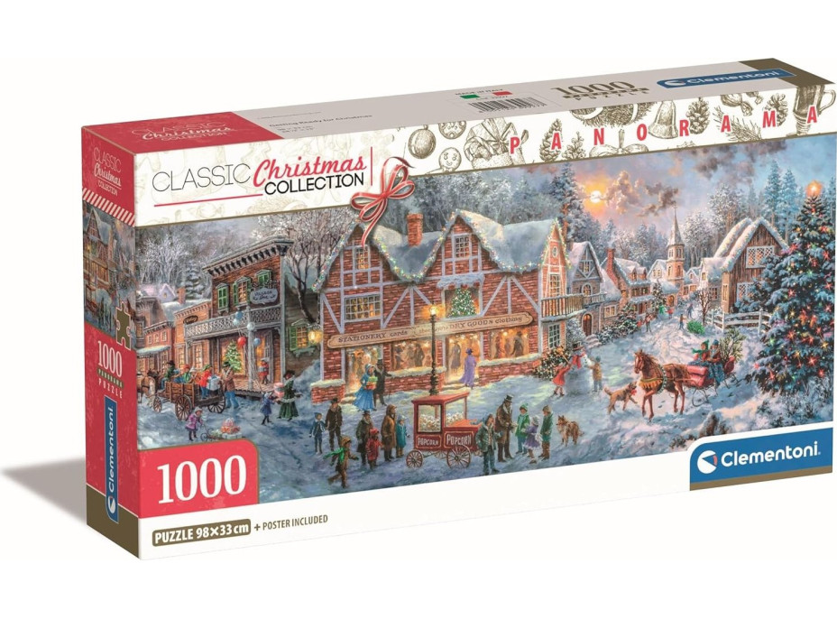 CLEMENTONI Panoramatické puzzle Vianočná kolekcia: Príprava na Vianoce 1000 dielikov