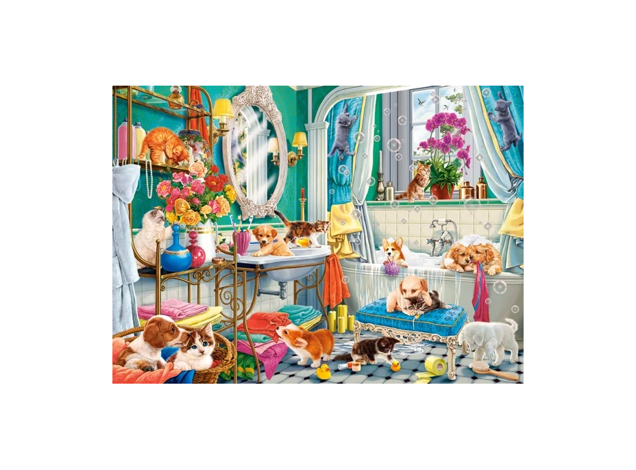 CASTORLAND Puzzle Bláznivý kúpeľ domácich maznáčikov 100 dielikov