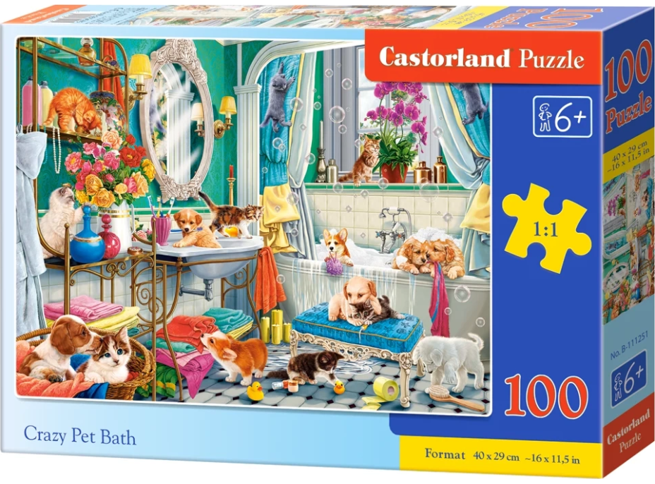 CASTORLAND Puzzle Bláznivý kúpeľ domácich maznáčikov 100 dielikov