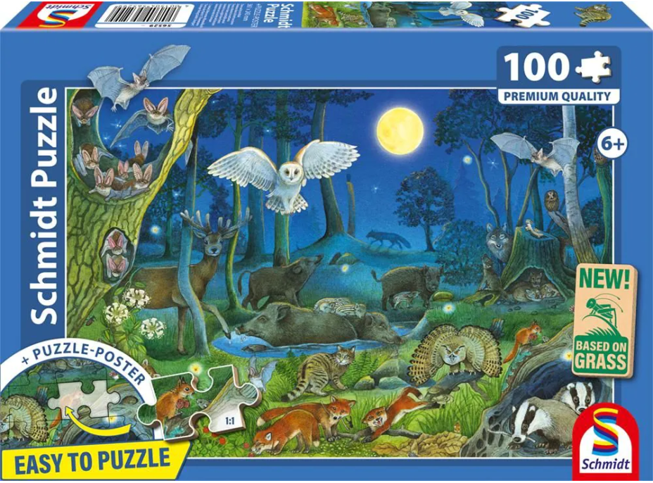 SCHMIDT Puzzle Lesné zvieratká v noci 100 dielikov