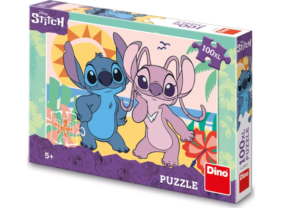 DINO Svietiace puzzle Stitch na pláži XL 100 dielikov