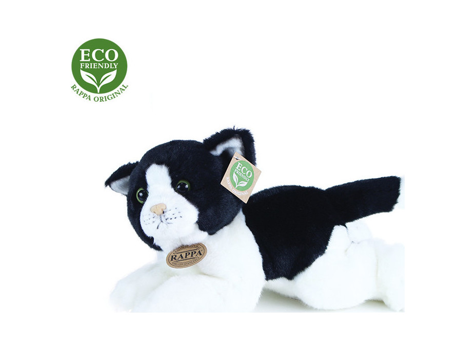 Rappa Plyšová mačka bielo-čierna ležiaca 30 cm ECO-FRIENDLY